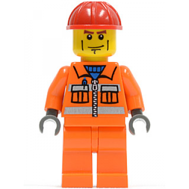 construction worker - orange zipper safety stripes orange arms orange legs red construction helmet