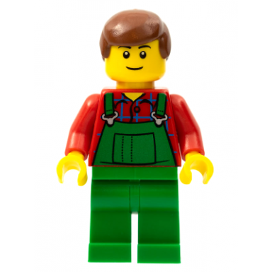 overalls farmer green reddish brown male hair black eyebrows