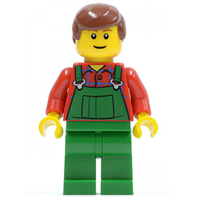 overalls farmer green reddish brown male hair reddish brown eyebrows