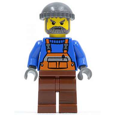overalls with safety stripe orange reddish brown legs dark bluish gray knit cap