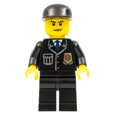 police - city suit with blue tie and badge black legs black cap