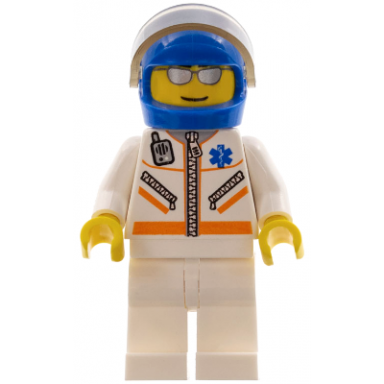 doctor - male jacket with zipper and emt star of life white legs blue helmet trans-brown visor silver sunglasses