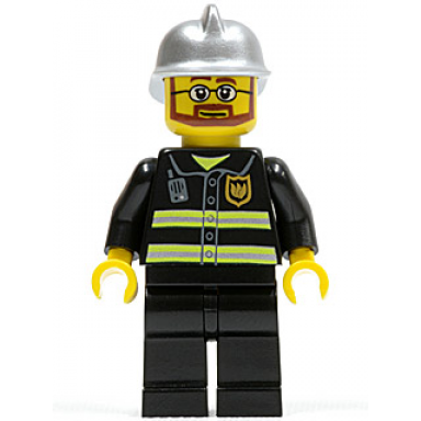 fire - reflective stripes black legs silver fire helmet beard and glasses hovercraft pilot