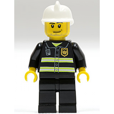 fire - reflective stripes black legs white fire helmet smirk and stubble beard
