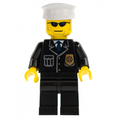 police - city suit with blue tie and badge black legs sunglasses white hat