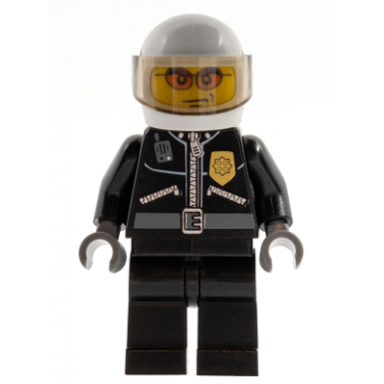 police - city leather jacket with gold badge white helmet trans-brown visor orange sunglasses