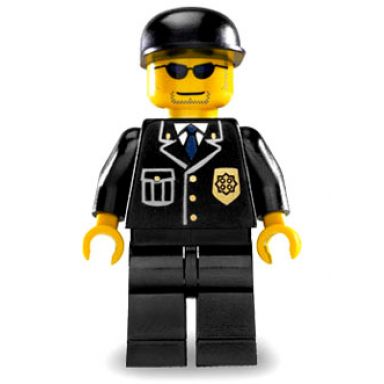 police - city suit with blue tie and badge black legs sunglasses black cap