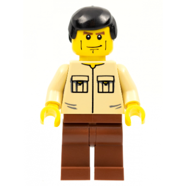 shirt with 2 pockets no collar reddish brown legs black male hair