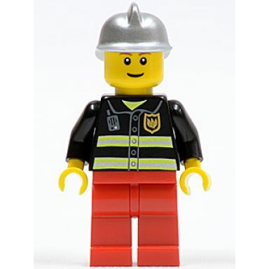 fire - reflective stripes red legs silver fire helmet brown eyebrows thin grin