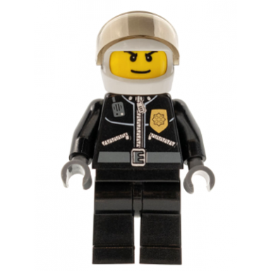 police - city leather jacket with gold badge white helmet trans-brown visor wide smile