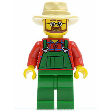 overalls farmer green tan fedora beard and glasses