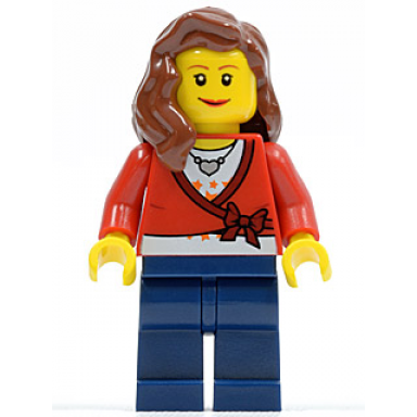 sweater cropped with bow heart necklace dark blue legs reddish brown female hair over shoulder