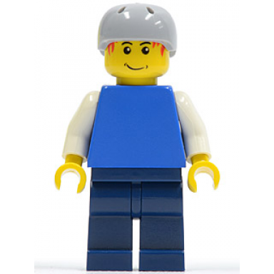plain blue torso with white arms dark blue legs helmet