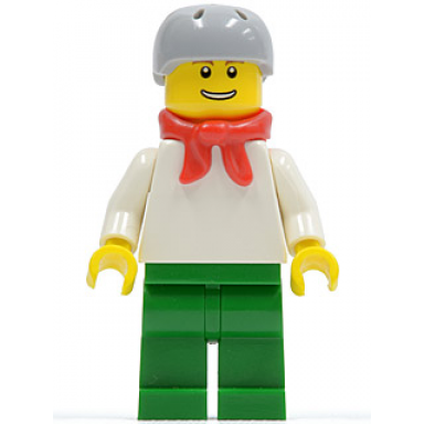 plain white torso with white arms green legs helmet and scarf