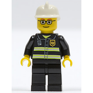 fire - reflective stripes black legs white fire helmet glasses and brown thin eyebrows