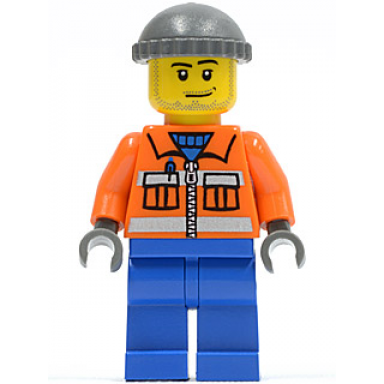 construction worker - orange zipper safety stripes orange arms blue legs dark bluish gray knit cap