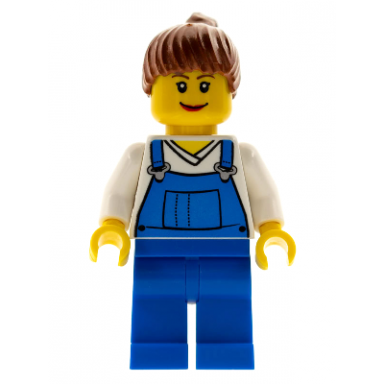 farm hand female overalls blue over v-neck shirt