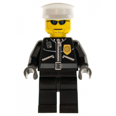 police - city leather jacket with gold badge white hat dark blue sunglasses
