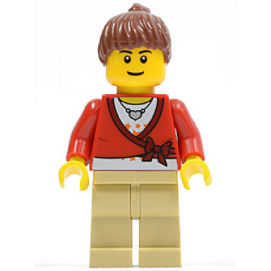 sweater cropped with bow heart necklace tan legs reddish brown hair female ponytail black eyebrows thin grin