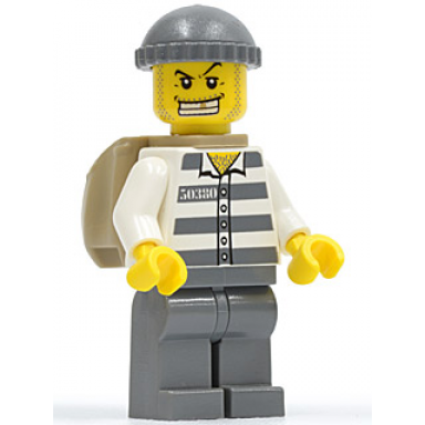 police - jail prisoner 50380 prison stripes dark bluish gray legs dark bluish gray knit cap gold tooth backpack