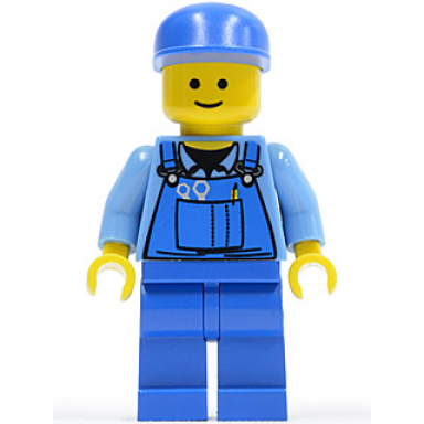 overalls with tools in pocket blue blue cap standard grin