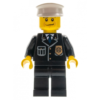 police - city suit with blue tie and badge black legs black eyebrows white hat