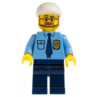 police - city shirt with dark blue tie and gold badge dark blue legs white short bill cap