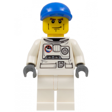 spacesuit white legs blue short bill cap brown eyebrows