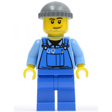 overalls with tools in pocket blue dark bluish gray knit cap