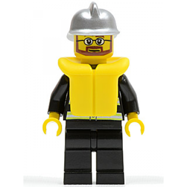 fire - reflective stripes black legs silver fire helmet beard and glasses life jacket