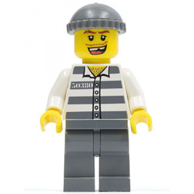police - jail prisoner 50380 prison stripes dark bluish gray legs dark bluish gray knit cap missing tooth