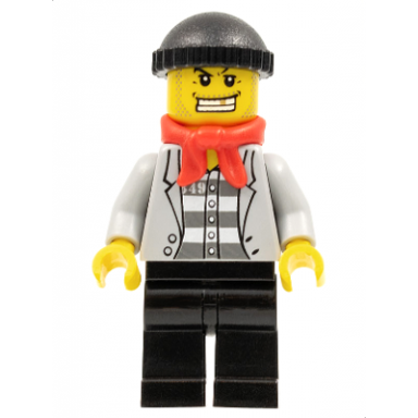 police - jail prisoner jacket over prison stripes black legs black knit cap gold tooth bandana
