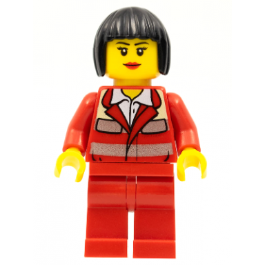 paramedic - red uniform female black bob cut hair