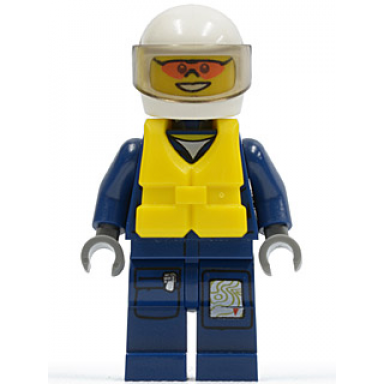 forest police - helicopter pilot dark blue flight suit with badge helmet life jacket center buckle orange sunglasses