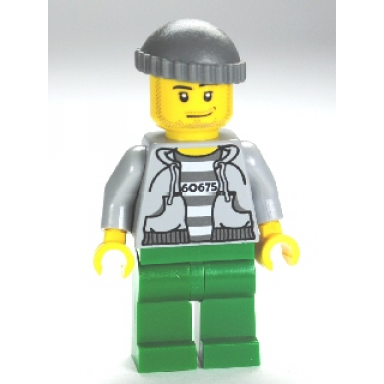 police - jail prisoner 60675 hoodie over prison stripes green legs dark bluish gray knit cap