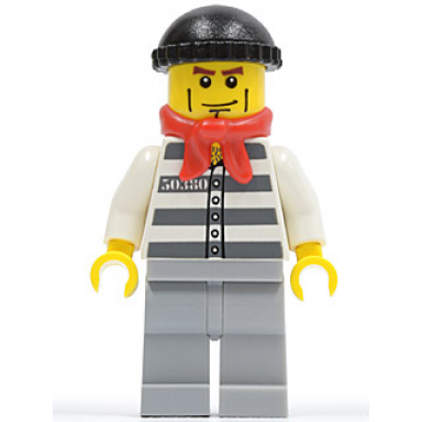police - jail prisoner 50380 prison stripes light bluish gray legs black knit cap bandana