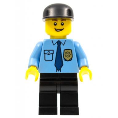 police - city shirt with dark blue tie and gold badge black legs black cap