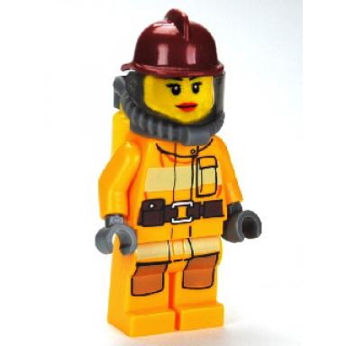 fire - bright light orange fire suit with utility belt dark red fire helmet yellow air tanks red lips
