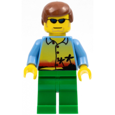 sunset and palm trees - male green legs reddish brown male hair sunglasses and stubble