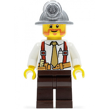 miner - shirt with tie and suspenders mining helmet beard
