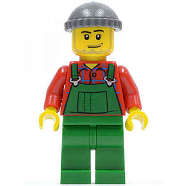 overalls farmer green dark bluish gray knit cap