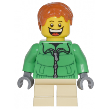 winter jacket zipper tan short legs dark orange short tousled hair