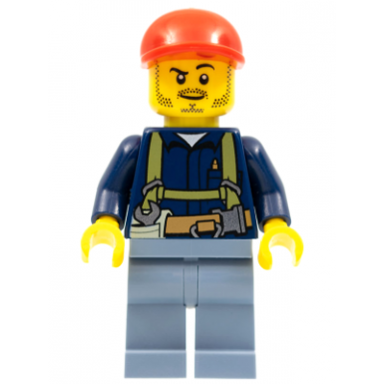 miner - shirt with harness and wrench sand blue legs red short bill cap