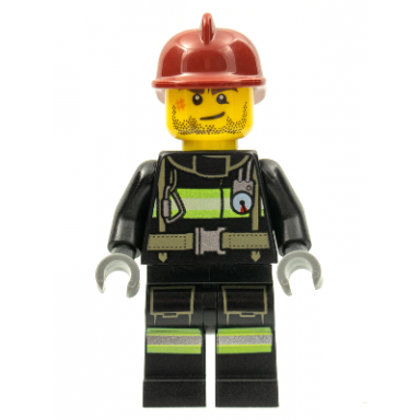 fire - reflective stripes with utility belt dark red fire helmet crooked smile and scar