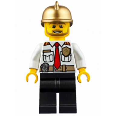 fire chief - white shirt with tie and belt black legs gold fire helmet