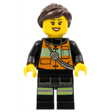 fire - reflective stripe vest with pockets and shoulder strap dark brown ponytail and swept sideways fringe