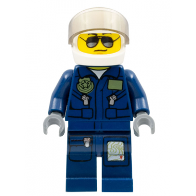 forest police - helicopter pilot dark blue flight suit with badge helmet black and silver sunglasses black eyebrows