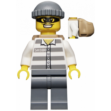 police - jail prisoner 50380 prison stripes dark bluish gray legs dark bluish gray knit cap backpack mask