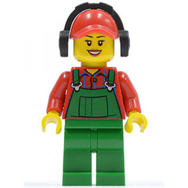 overalls farmer green red cap with hole headphones