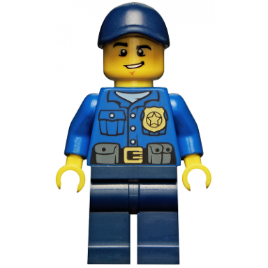 police - city officer gold badge dark blue cap with hole lopsided grin
